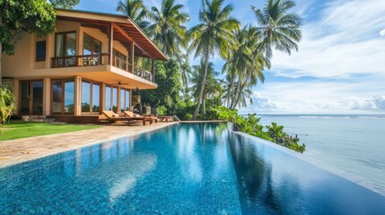 Obraz premium Luxurious Tropical Villa with Infinity Pool Overlooking the Ocean