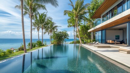 Fototapeta premium Modern Villa with Infinity Pool Overlooking the Ocean