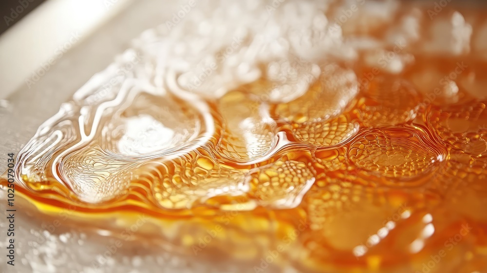 Poster a macro shot of molten glass pooling on a work surface, with intricate patterns forming as the glass