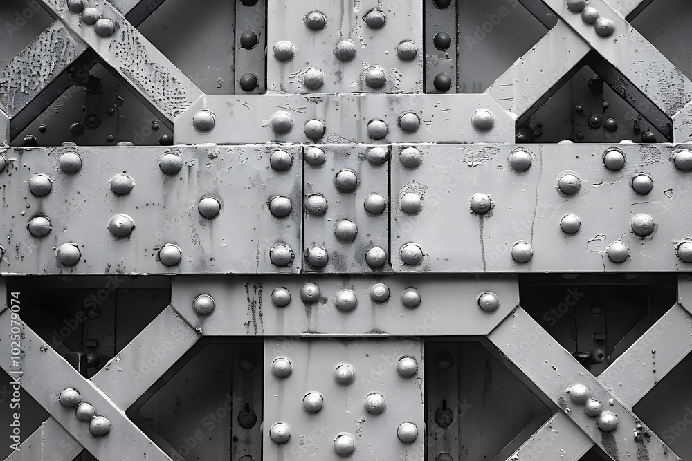 Poster intricate patterns of a steel bridge structure in monochrome