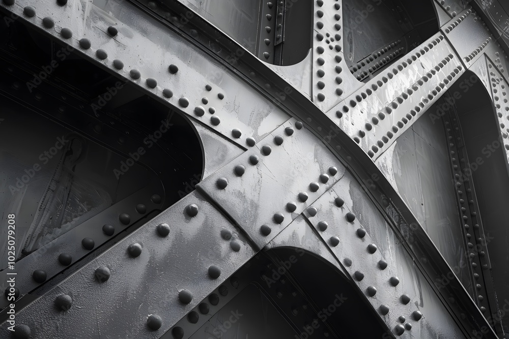 Poster intricate patterns of steel: a close-up of a bridge structure