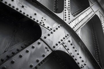 Naklejka premium Intricate Patterns of Steel: A Close-Up of a Bridge Structure