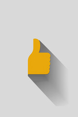 Bright yellow thumbs up icon with shadow on a simple gray background