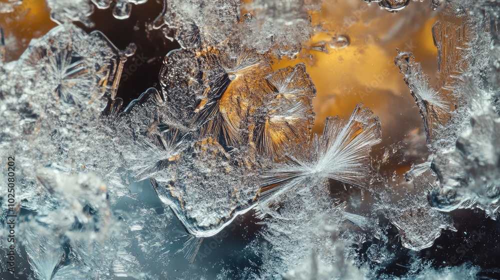 Poster a macro view of a glass slide with a crystal formation, revealing the detailed patterns and shapes c