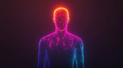 A vibrant digital illustration of a human figure with a glowing head, symbolizing creativity and innovation on a dark background.