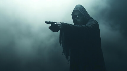 Be careful, wallpaper, the mysterious man in black is pointing his finger to warn you to be careful