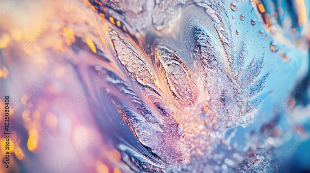 Poster a macro view of a glass slide with a crystal formation, revealing the detailed patterns and shapes c