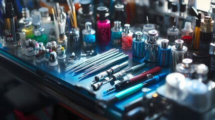 Airbrush kit painting tools. Airbrush Art. Illustration