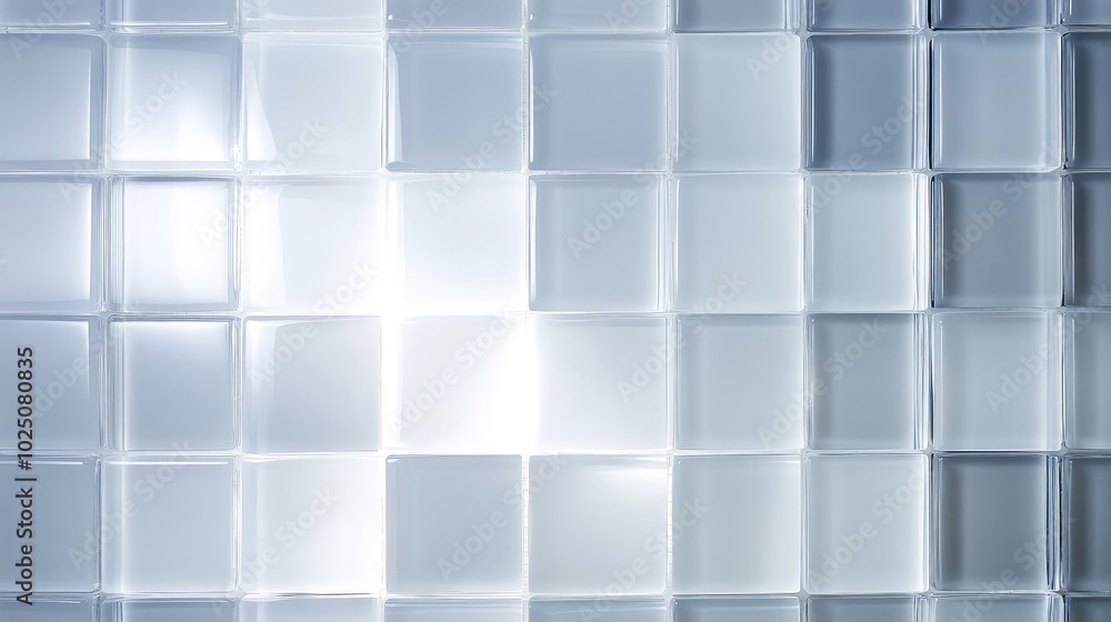 Poster a minimalist glass mosaic made of clear and frosted tiles arranged in a symmetrical grid pattern, il
