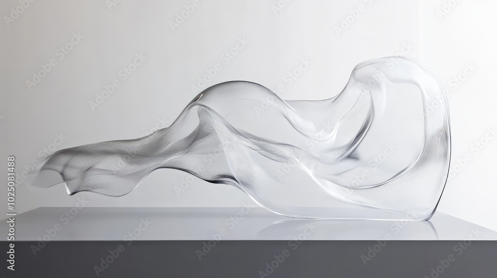 Poster a minimalist glass sculpture with thin trails of smoke wrapping around it, creating an elegant inter