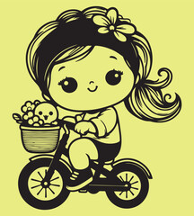 Cute baby cycling vector silhouette