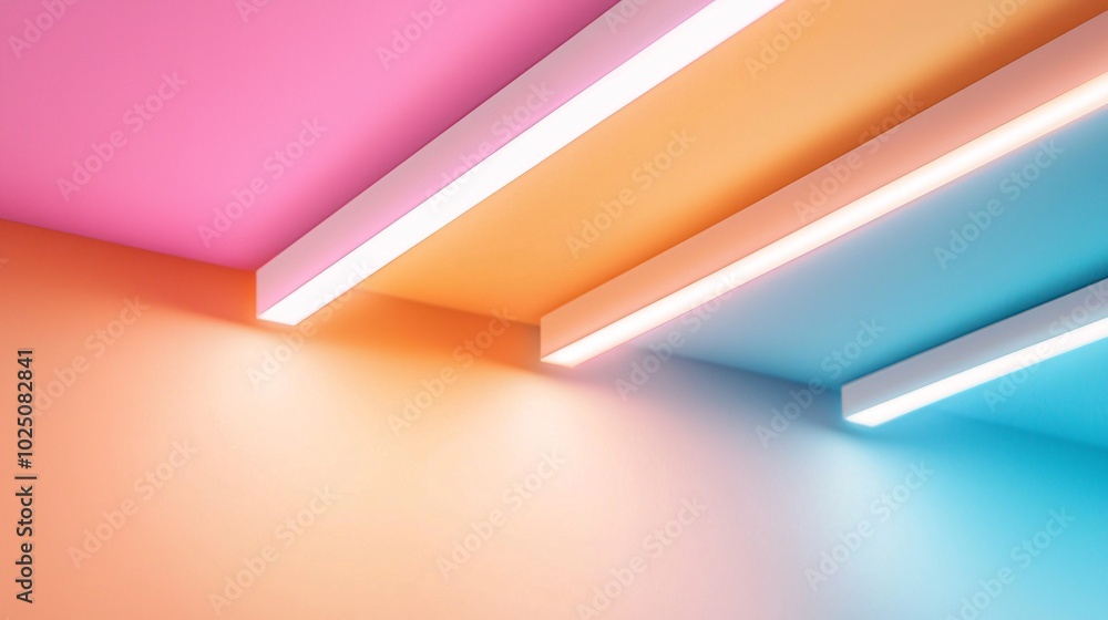 Poster futuristic geometric ceiling design with angular lighting - bold modern room featuring sleek element