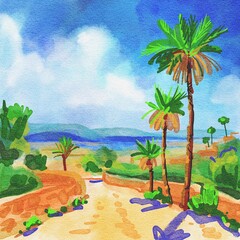 Hand drawn landscape on North Africa. 