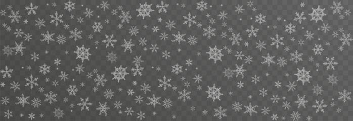 Vector snow falling from above. Snowfall on isolated transparent background. Christmas or winter background. Snow or snowflakes png.