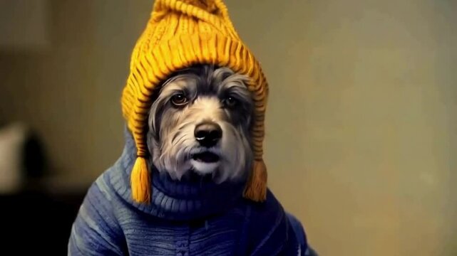 A FUNNY DOG WITH HAT AND SAD