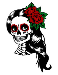 Catrina head. Woman sugar skull. Mexican Day of the Dead. Vector isolated illustration