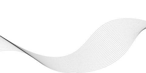 Grey and black wave, curve lines on transparent background. Digital futuristic technology concept banner background. Design for technology, business, voice, sound, data science, geometric border patte