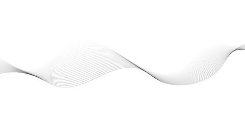 Grey and black wave, curve lines on transparent background. Digital futuristic technology concept banner background. Design for technology, business, voice, sound, data science, geometric border patte