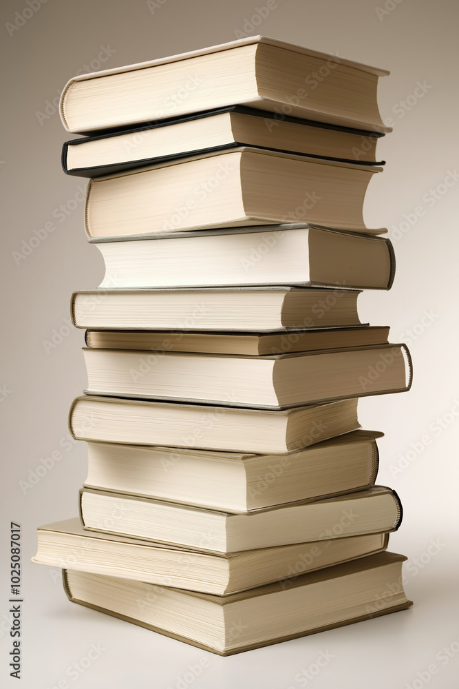 Poster Stacked books arranged neatly on a light background showcasing a minimalist design
