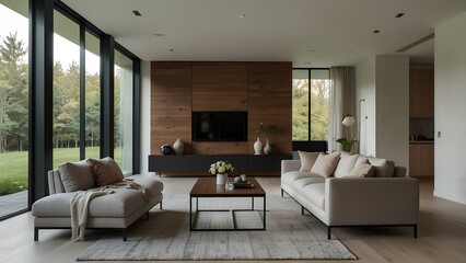 Fototapeta premium Minimalist Home Decor – A Modern Living Room Filled with Natural Light