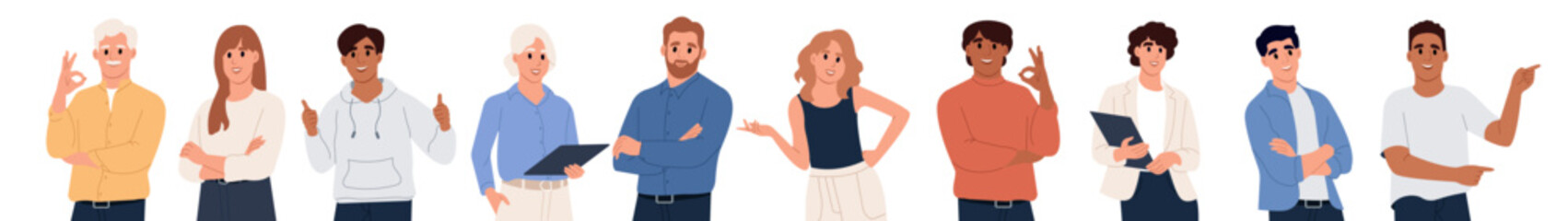 Fototapeta premium Set of happy business people. People employees, office workers, entrepreneurs. Vector flat illustration isolated on white background