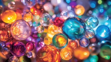 An artistic representation of various glass types under a microscope, with colorful lights illuminating the surfaces and creating abstract patterns