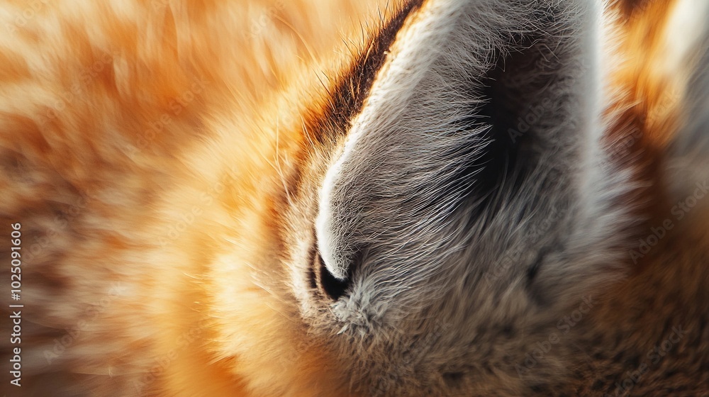 Poster a sharp focus on a cat's face with a fuzzy depiction of its head and tail