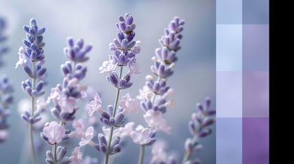 Obraz premium A serene color palette with sky blue, soft gray, pale lavender, and ivory. Ideal for calming and elegant designs, such as wellness and spa branding.