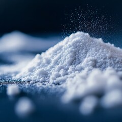 Pristine Powder Pile: A macro view captures a pile of finely ground, pure white powder, evoking a sense of delicate texture and subtle elegance.