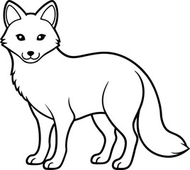 Fox animal outline drawing. Fox Coloring Pages, Kids Coloring Book, Fox Character line art Vector Illustration. Black and white design.