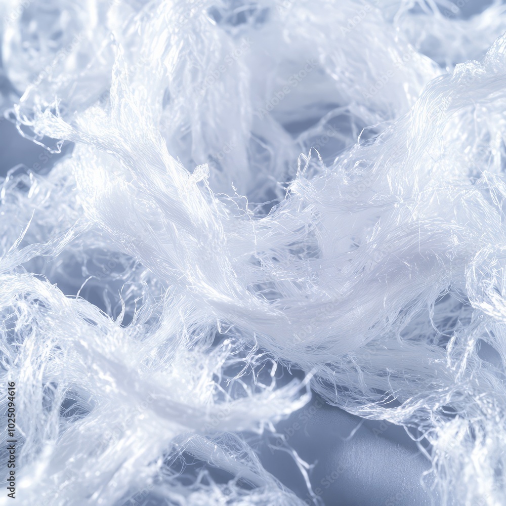 Poster delicate texture: a close-up shot revealing a complex network of wispy, translucent fibers. the ligh