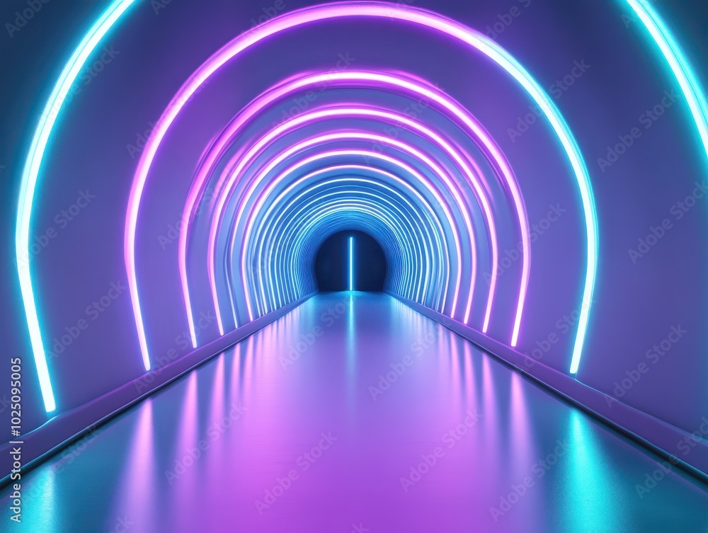 Aufkleber a modern tunnel illuminated with vibrant neon lights, creating a stunning visual effect and a sense 