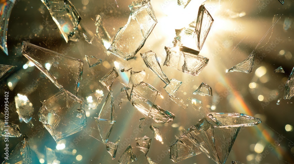 Aufkleber tiny pieces of shattered glass suspended in air, backlit for maximum light refraction and casting ab