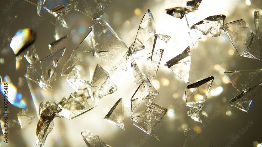 Aufkleber tiny pieces of shattered glass suspended in air, backlit for maximum light refraction and casting ab