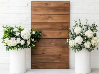 Minimalist boutique flower shop exterior with white walls, wooden accents, and clean floral displays, Flower Shop, Minimalist Boutique