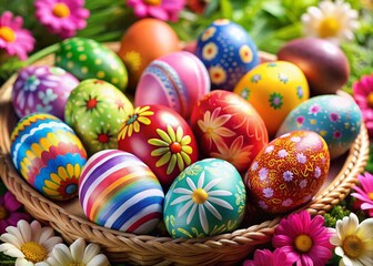 Fototapeta premium Colorful Easter Eggs Collection for Spring Holiday Celebrations - Vibrant Illustrations of Easter Traditions and