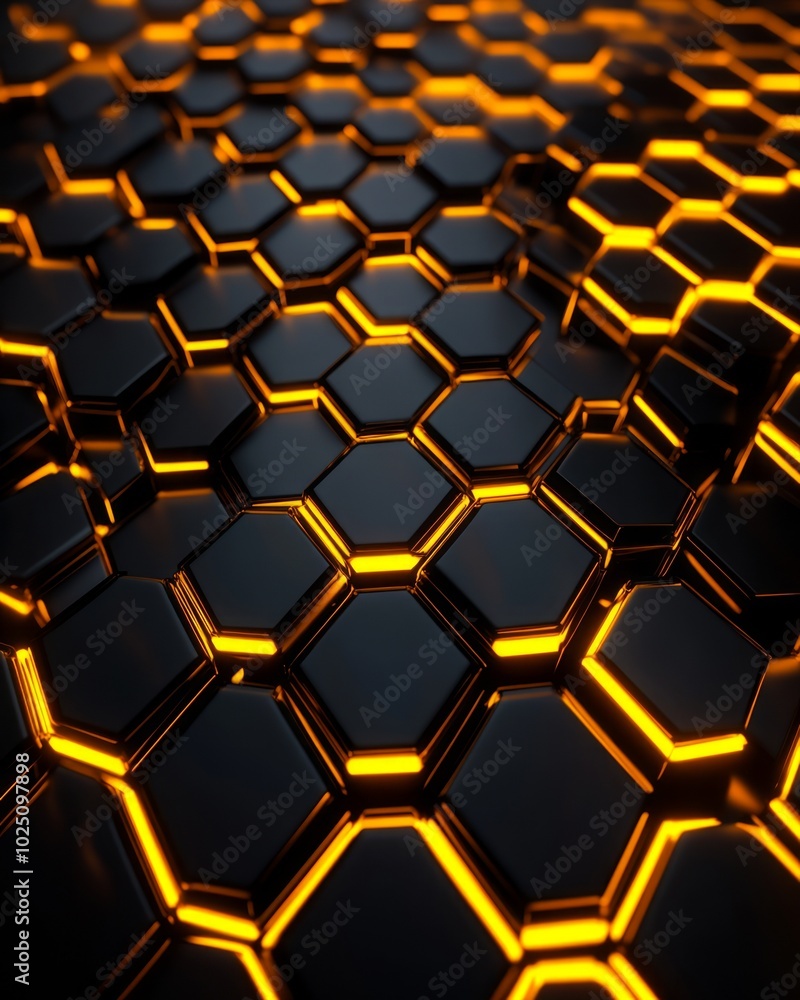 Poster urban exploration with glowing hexagonal patterns