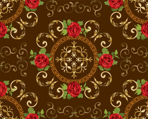 Golden floral seamless pattern. Vintage vector botanical wallpaper.