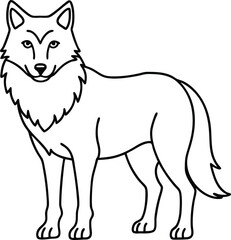 A Gray Wolf outline vector. Line art and drawing illustration design. Wolf animal vector and silhouette icon. Black and white.