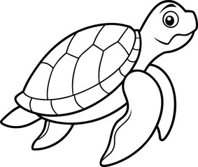 Young Turtle outline or line art silhouette vector illustration with smooth lines white background. Turtle icon and logo design.