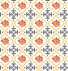 Seamless pattern with luxury damask and roses.