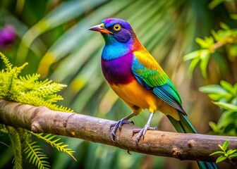 Obraz premium Colorful Louisiana State Bird Perched on a Branch Surrounded by Lush Greenery in Natural Habitat