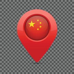 Chinese flag pin for maps and navigation systems to mark current location. User Interface icon design. Vector illustration.	

