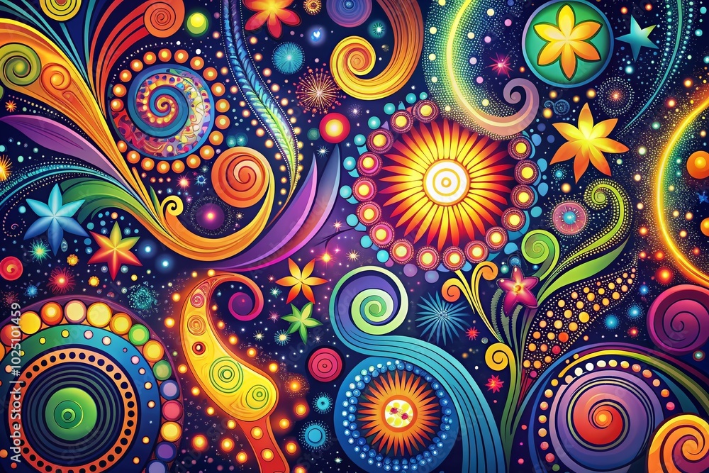 Poster colorful retro groovy backgrounds with swirls and patterns for creative projects and design needs