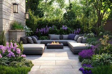 Modern Outdoor Lounge with Cozy Fire Pit