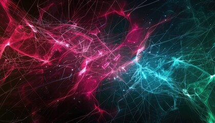 Obraz premium Abstract Glowing Web of Interconnected Lines in Pink and Blue