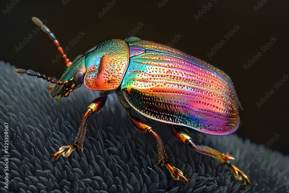 Poster stunning close-up of a colorful beetle showcasing iridescent patterns and intricate details