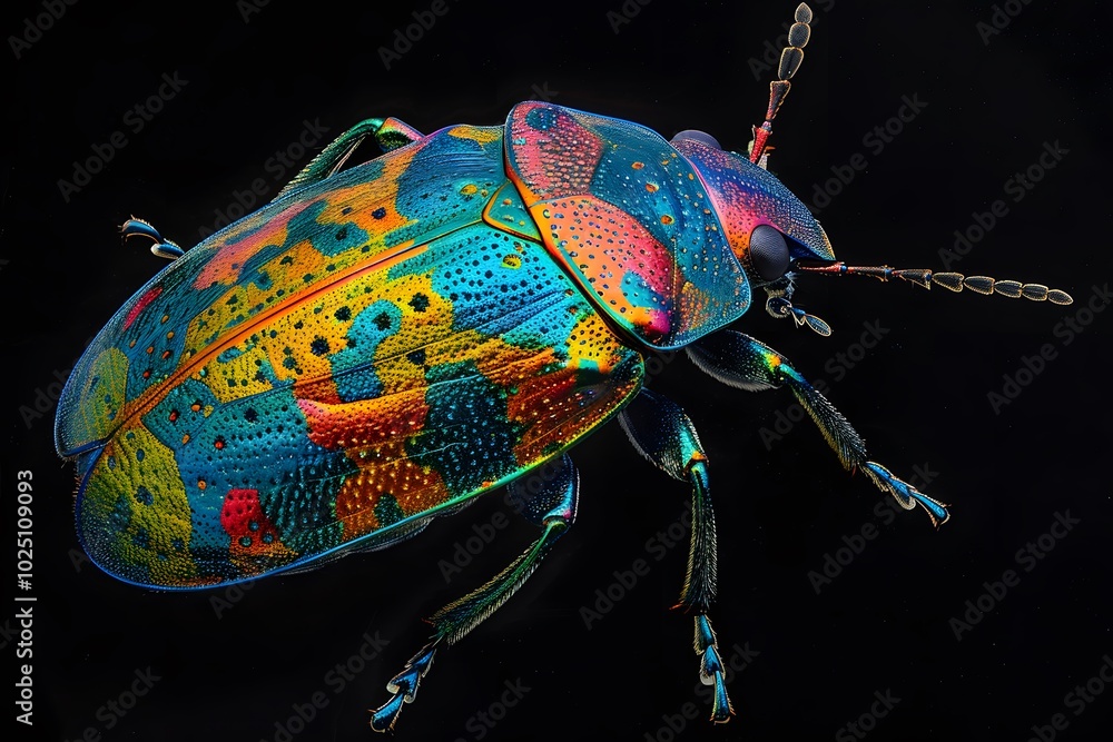Poster vibrant macro shot of a colorful beetle with iridescent patterns