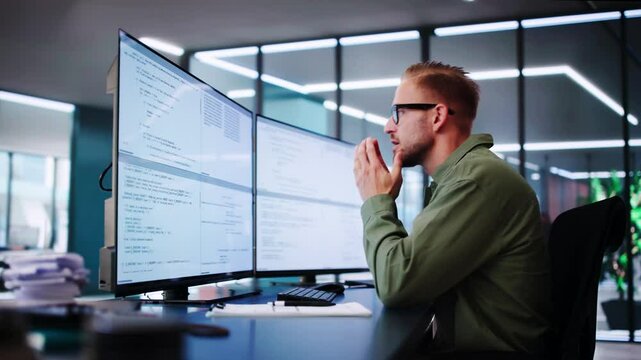 Unhappy Sad Developer Programmer Man In Stress Coding Software
