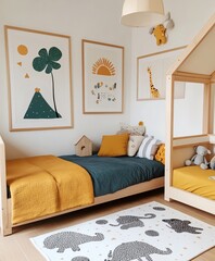 decoration of kids room with bed